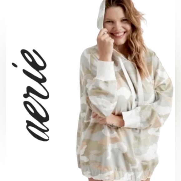 aerie Oversized Hoodie with High Side Slits in Sun Washed Desert Camo size XS - Picture 1 of 16